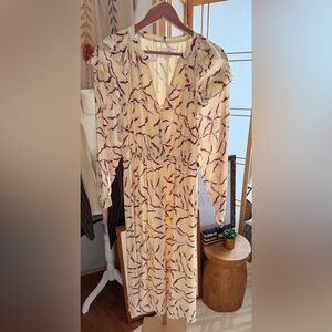 ba&sh Yellow Printed Long Sleeve Midi Dress Size 3 (US 8)